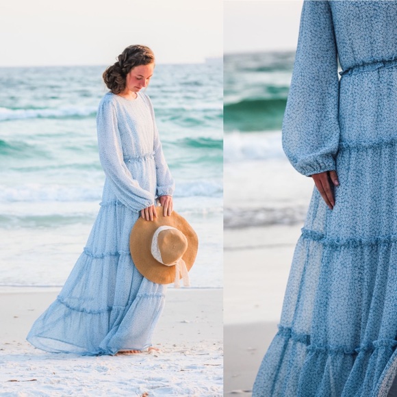Ada Faye Dresses & Skirts - Ada Faye Avonlea Maxi Dress Blue Floral Medium Modest Prairie Cottage Style